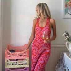 Sexy Print Backless Back Crossed Split Long Dress GFQS-042