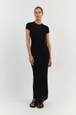 See Through Short Sleeve Slim Knits Maxi Dress GFQS-DCL062