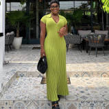 Short Sleeve Lapel Knits Maxi Dress GFQS-1220