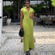 Short Sleeve Lapel Knits Maxi Dress GFQS-1220