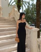 Wrap Chest Solid Color Knits Maxi Dress GFQS-1666