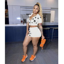 Summer Print Zipper Hooded Two Piece Shorts Set IV-8508
