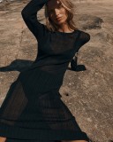 See Through Knits Long Sleeve Maxi Dress GFQS-1227