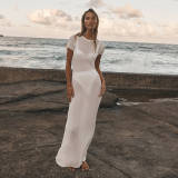See Through Short Sleeve Slim Knits Maxi Dress GFQS-DCL062