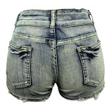 Casual Mid-waist Denim Denim Shorts WAF-77646
