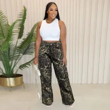 Leopard Print Loose Staight Jeans WAF-77647