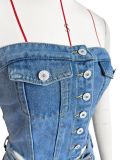 Single Breasted Wrap Top Denim Shorts Set CH-88010