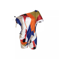 Slash Shoulder Irregular Print Two Piece Shorts Set ML-7565
