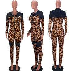 Leopard Print Patchwork Mesh Tight Jumpsuit SMD-24015