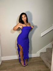 Sexy Tube Tops Solid Color Split Maxi Dress YD-8807