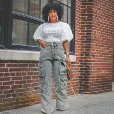 Fashion Pockets Washed Loose Jeans WAF-77645