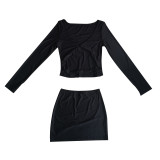 Off Shoulder V Neck Tight Two Piece Skirts Set FOSF-8388