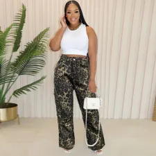 Leopard Print Loose Staight Jeans WAF-77647