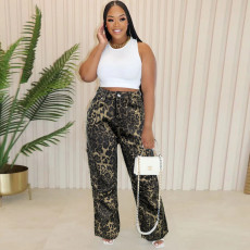 Leopard Print Loose Staight Jeans WAF-77647