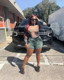 Casual Mid-waist Denim Denim Shorts WAF-77646