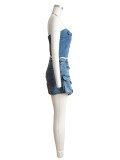 Single Breasted Wrap Top Denim Shorts Set CH-88010