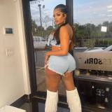 Sexy Wrap Bust Hot Drill Denim Shorts Set TK-6316