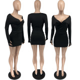 Off Shoulder V Neck Tight Two Piece Skirts Set FOSF-8388