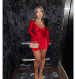 Off Shoulder V Neck Tight Two Piece Skirts Set FOSF-8388