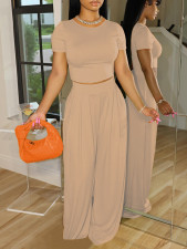 Solid Short Sleeve T Shirt Loose Two Piece Pants Set LM-7258