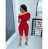 Slash Shoulder Short Sleeve Casual Short Set FOSF-8389