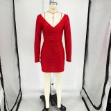 Off Shoulder V Neck Tight Two Piece Skirts Set FOSF-8388