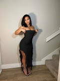 Sexy Tube Tops Solid Color Split Maxi Dress YD-8807