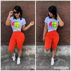 Lips Print Short Sleeve Shorts 2 Piece Set GDNY-P1004