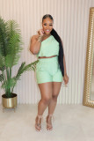 Solid Color Slash Shoulder Sleeveless Two-Piece Set DDF-88229