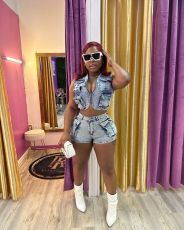 Fashion Sleeveless Vest Shorts Denim 2 Piece Set MEM-88553