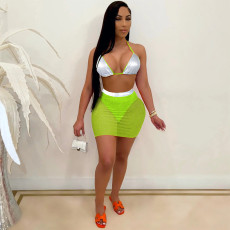 Mesh Sequin Two Piece Skirt Set (With Panties)  TE-4667