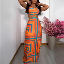 Print Patchwork Backless Hollow Out Maxi Dress NY-10745