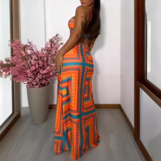 Print Patchwork Backless Hollow Out Maxi Dress NY-10745
