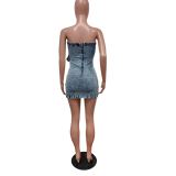 Sexy Off Shoulder Tube Tops Denim Mini Dress MEM-88557