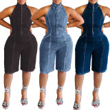 Fashion Denim Sleeveless Zipper Jumpsuit MEM-88558
