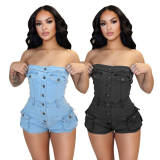 Casual Tube Tops Single-breasted Romper MEM-88554