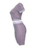 Mesh Print Short Sleeve Two Piece Short Set ORY-5241-1