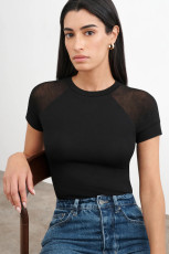 Mesh Patchwork Short Sleeve Slim T Shirts MZ-2846