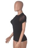 Mesh Patchwork Short Sleeve Slim T Shirts MZ-2846