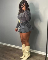 Fashion Denim Pocket Skirts MEM-88564