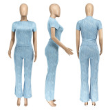 Wave Stripe Set Short Sleeve Pants Two Piece Set DDF-88232