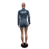 Embroidered Cross Denim Shorts Two Piece Set MEM-88552