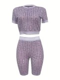 Mesh Print Short Sleeve Two Piece Short Set ORY-5241-1