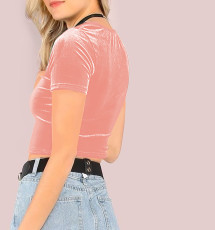 Short Sleeve Velvet O Neck T-Shirt ME-63000
