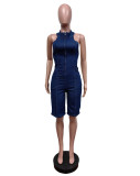 Fashion Denim Sleeveless Zipper Jumpsuit MEM-88558