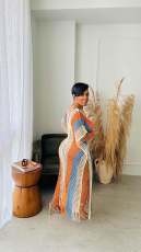 Striped Tassel Knit Beach Maxi Dress TR-1302