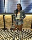 Embroidered Cross Denim Shorts Two Piece Set MEM-88552