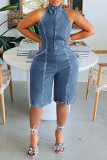 Fashion Denim Sleeveless Zipper Jumpsuit MEM-88558
