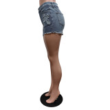 Embroidered Cross Denim Shorts MEM-88551