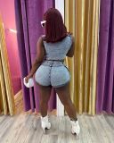 Fashion Sleeveless Vest Shorts Denim 2 Piece Set MEM-88553